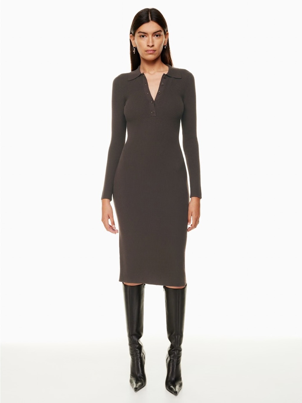 Aritzia Babaton Wolfgang knit polo Dress Long Sleeve Ribbed Midi Dress Sz XS